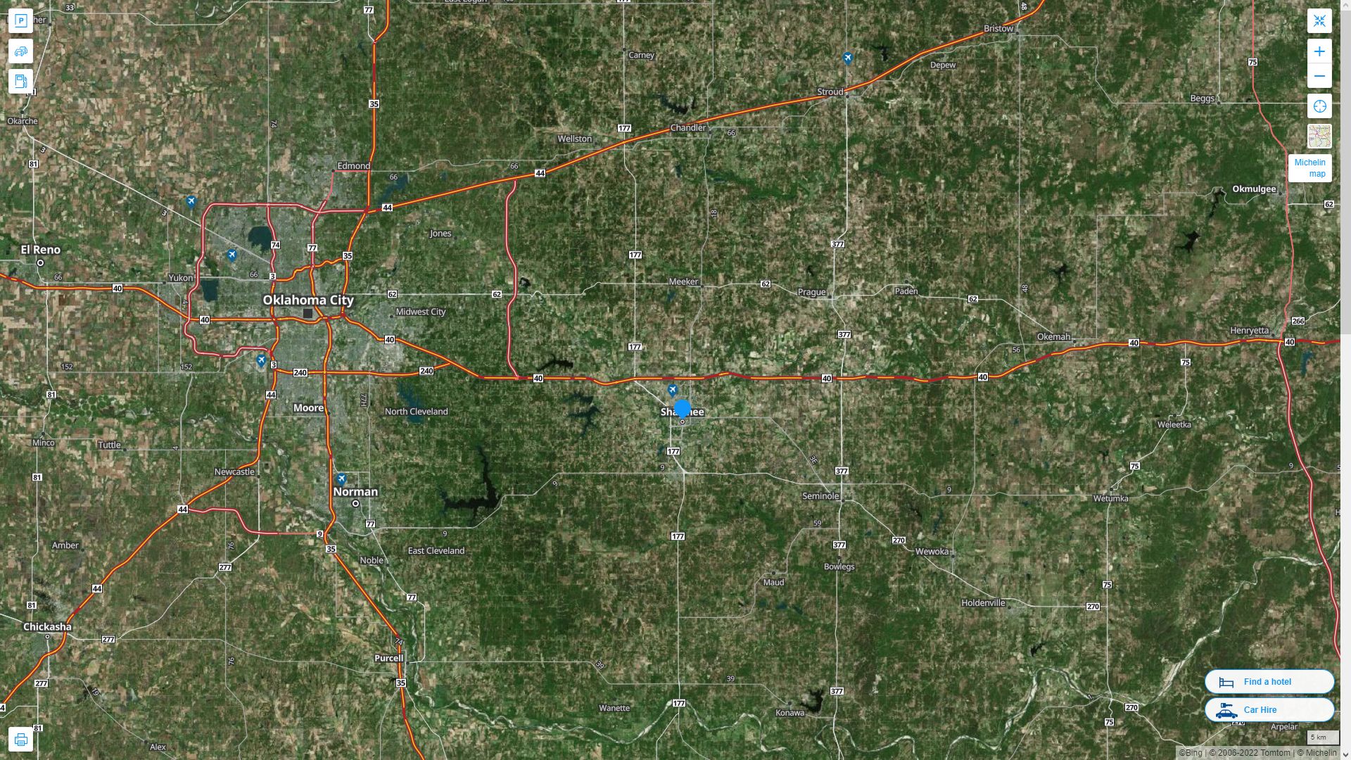Shawnee Oklahoma Highway and Road Map with Satellite View